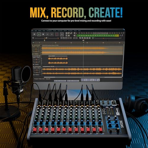 Image of Dabeatz SM120E Professional 12 Channel Audio Mixer, Stereo Echo DJ Sound Mixer for Parties, Stage Effects, Weddings, Karaoke & Studio Recording,Diwali Giving Your Occasion an Impressive Output, SM120E
