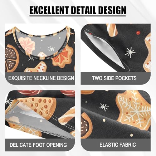 ALAZA Biscuit Gingerbread Merry Christmas Snowflake Pajamas Set Short Sleeve Cotton Sleepwear Summer Pjs 2 Piece 5-14Y4