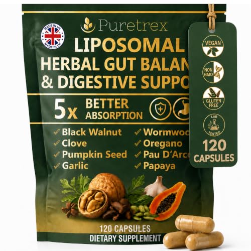 Parasite Cleanse for Humans - Liposomal Herbal Gut Detox Support Combination with Black Walnut Wormwood Clove Pumpkin Seed Garlic Oregano Pau DArco & Papaya - Intestinal Support - 120 Capsules