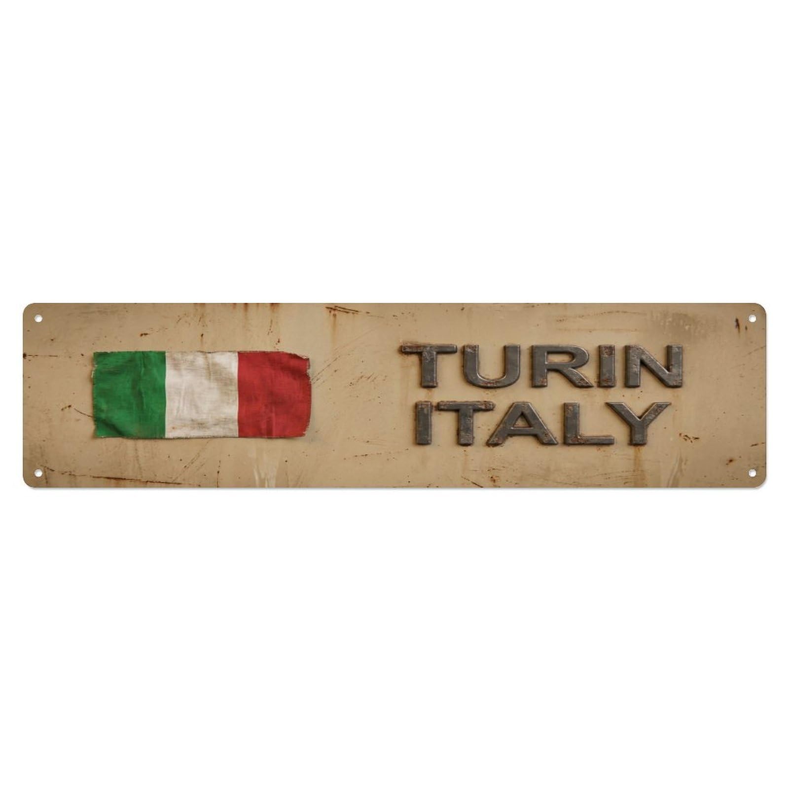 Metal Tin Sign Vintage Turin Italy Flag Decor Rustic Travel