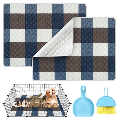 2 Pack Large Guinea Pig Cage Liner with Cleaning Tool Set Hamster Bedding Washable &Air Dried Pee Pad, Absorbent Rabbit Cage Liner for Small Animals Chinchillas Bunny 27.5''x 35.5''(2 Pack-70*90cm)