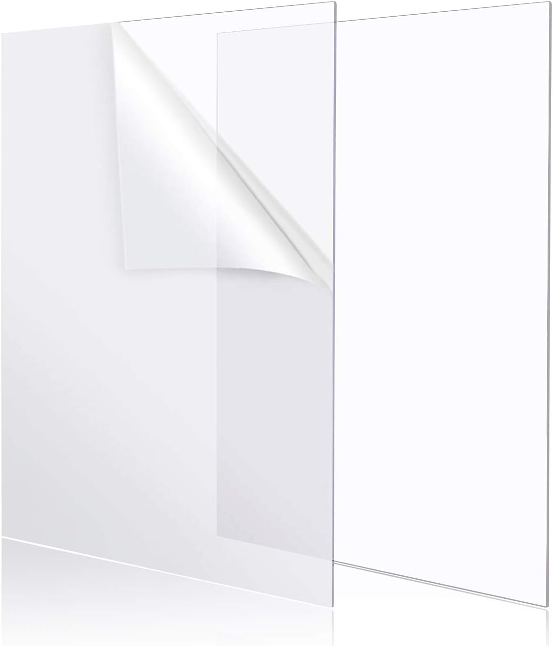 YSTIME 8" x 12" Clear Acrylic Sheet Plexiglass Plastic Sheet for Crafts Transparent Acrylic Board with Protective Paper for Craft, Windows, Frame, DIY Display Projects, Pack of 2