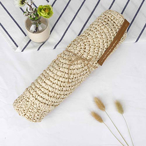 ISIYINER Sac De Paille Rond Sac de Plage d'été Pour Femme en Rotin Bandoulière à Porter à l'épaule Avec Style Boho Fait Main Pour le Voyage, La Date et Les Vacances