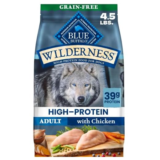 Blue Buffalo Wilderness Adult High-Protein Dry Dog Food with Real Chicken, Grain-Free, Made in the USA with Natural Ingredients, Chicken, 4.5-lb Bag