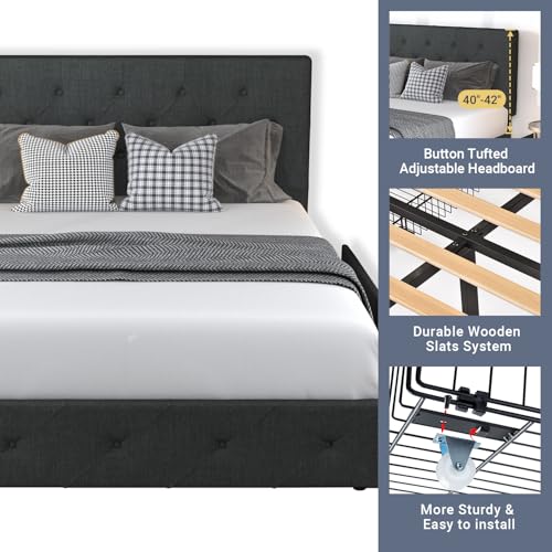 Allewie AK-4691-9 Upholstered King Size Platform Bed Frame With 4 Storage Drawers And Headboard thumb #4