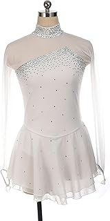 YXWYXWA Vestido de Patinaje sobre Hielo Figura de niñas, Mujeres para Adultos, dhinestone Brillante con Mangas de la Punta de los Dedos.