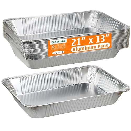 21'X13' Full Size Aluminum Pans, 20 Pack – Heavy Duty Deep Disposable Foil Roasting Pan & Baking Pans, Large Chafing Trays For Catering, Steam Table, Hotels, Restaurants, Buffets & Bakeware