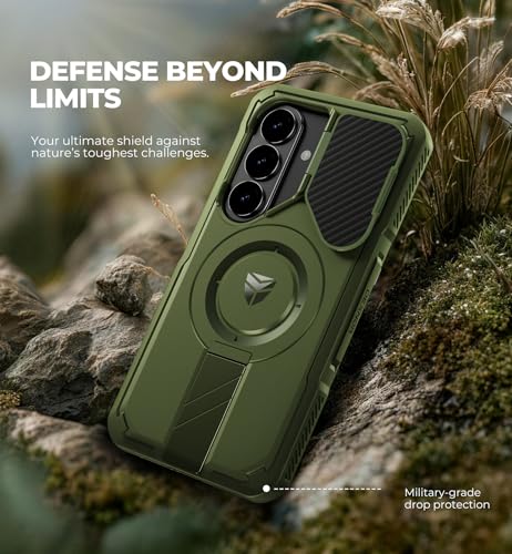 Image of Dexnor for Samsung Galaxy S26 Case with Camera Cover & Adjustable Kickstand & Screen Protector, Compatible with MagSafe, Rugged Shockproof Bumper Cases Magnetic Protective Cover(2026),6.3 inch,Army Green