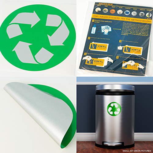 6 Pack (5In X 5In) Recycle Logo Sticker To Organize Your Trash - For Trash Cans, Garbage Containers And Recycle Bins - Premium Vinyl Decal (5In X 5In, Metallic Green) #TOP3
