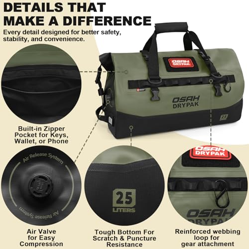Image of OSAH DRYPAK Waterproof Duffel Bag 25L /40L /60L - Heavy-Duty Motorcycle Tail Bag, Roll-Top Dry Bag for Travel, Camping, Boating, Kayaking, Outdoor Adventure