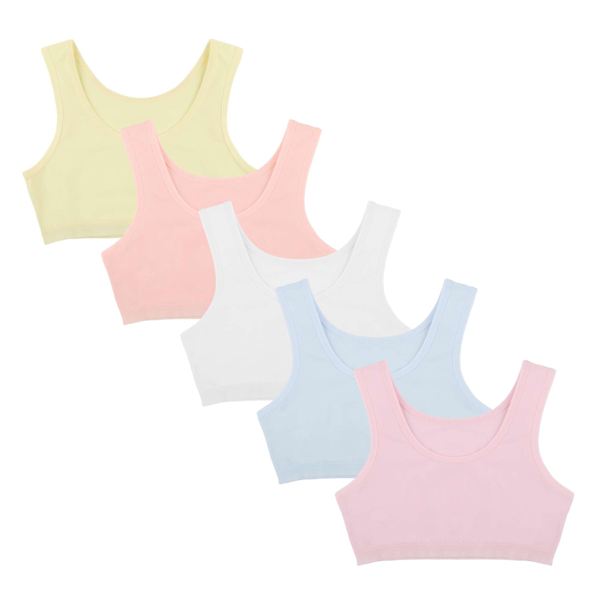 Donella Girls Training Bras - Soft Cotton Kids Sports Bra, 5 Pack Crop Tops