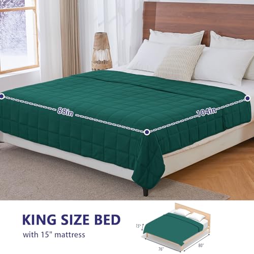 Image of yescool Weighted Blanket for Adults (25 lbs, 88 inch x 104 inch, Dark Green) Cooling Heavy Blanket for Sleeping Perfect for 240-260 lbs, King Size Breathable Blanket with Premium Glass Bead