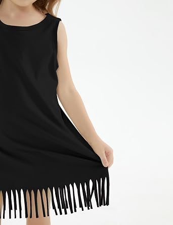 Noomelfish Girls Sleeveless Fringe Dress Cotton Summer Casual Sundress (3-12 Years)