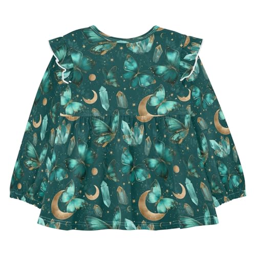 Butterflies Full Moon G Girls Shirts Cotton Long Sleeve Ruffle Toddler Tee Tops2