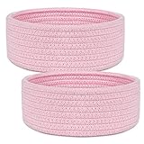 ABenkle 2 Pack Small Baskets, Cotton Rope Woven Basket, Cute Mini Tiny Storage Baskets, Decorative Boho Basket for Nursery Living Room Bedroom Shelf, Empty Gift Basket - Pink