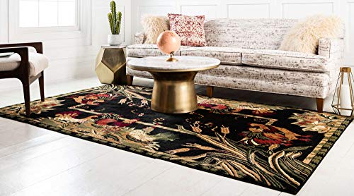 Image of Unique Loom Barnyard Collection French Country Cottage Roosters Black Round Rug (8' 0 x 8' 0)