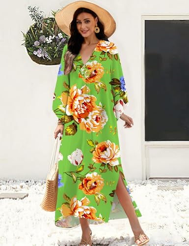 MAKABO Kaftan Dresses for Women, V Neck Moo Moos Colorful Print Cover Ups Caftan Beach Dresses for Swimwear2