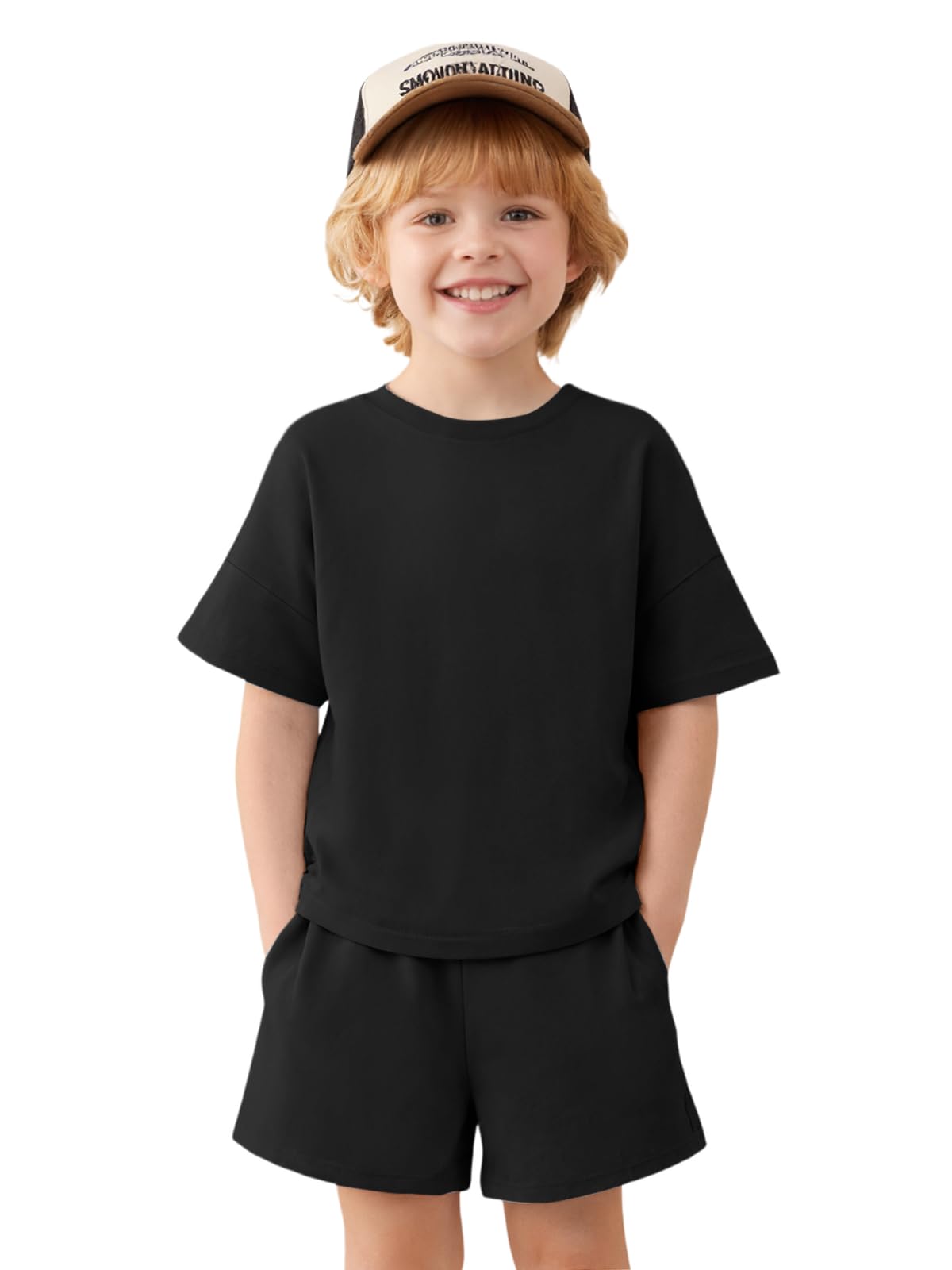 Haloumoning Toddler Baby Boy 2 Piece Outfits Kids Short Sleeve T-Shirts Elastic Waist Shorts Summer Clothing Sets 9M-8Y