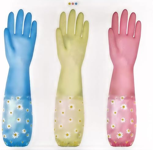Miniatura 1 de FixiZy Guantes de limpieza de cocina, 3 pares, guantes de goma reutilizables, antideslizantes, para lavandería, cocina, jardinería, hogar (puño