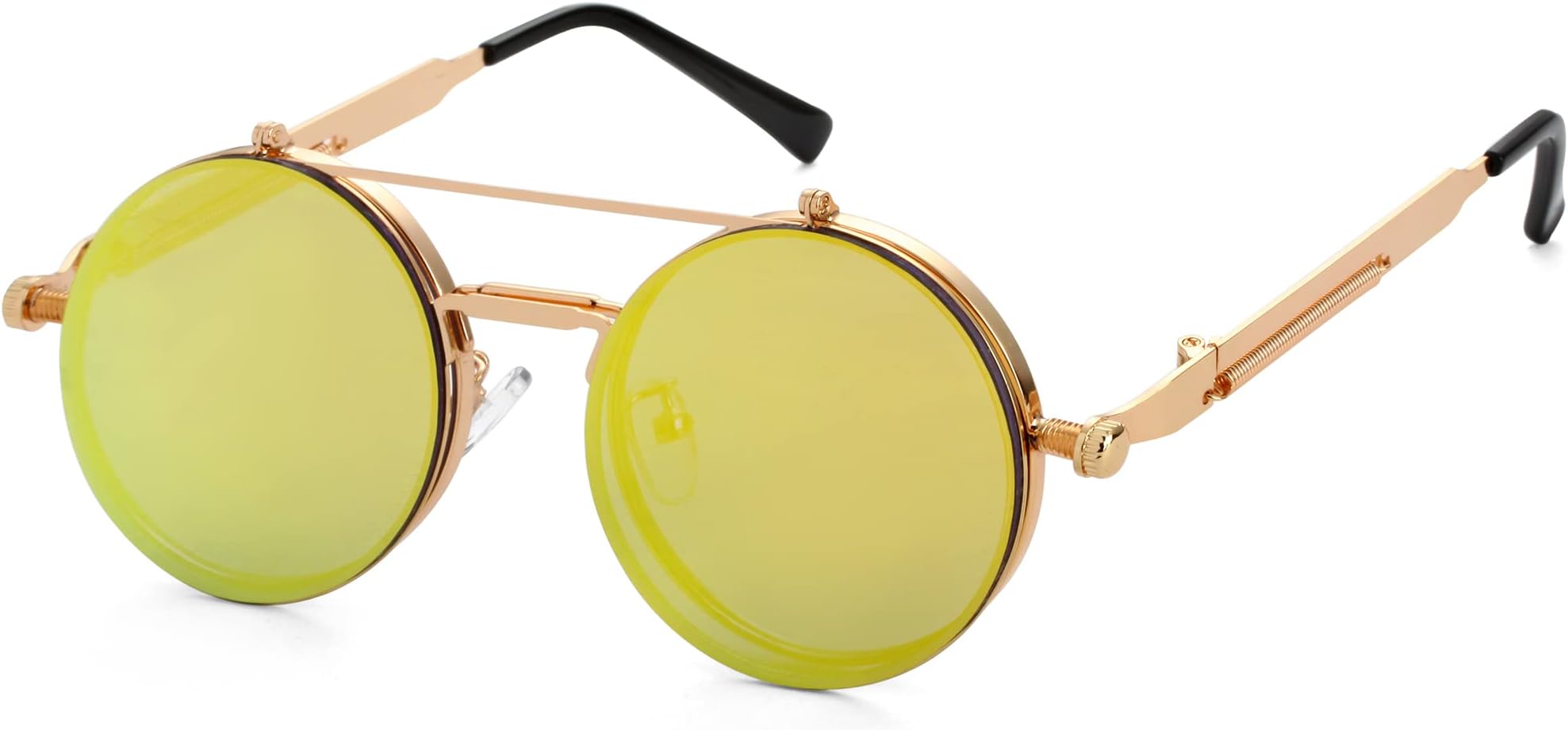 Kursan Vintage Round Flip Up Sunglasses for Women Men Hippie Style Circle Sun Glasses