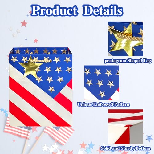 suosicn 4 Pack US Flag Paper Gift Bags with Handles Assorted Sizes Gift Bags For Memorial Independence, Birthdays, Veterans Day, 4th of July - Image 4