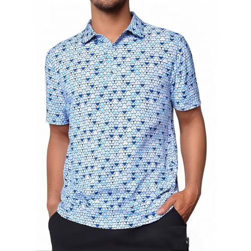 Generisch Camisa hawaiana para hombre con estampado de solapa de manga corta, ligera y aireada, informal, de verano, camisa de playa con botones, cómoda, suave y transpirable, azul celeste, 3XL