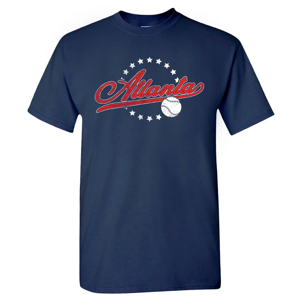 Atlanta Baseball Vintage Men's Fan T-Shirt (Navy Shirt, XL)