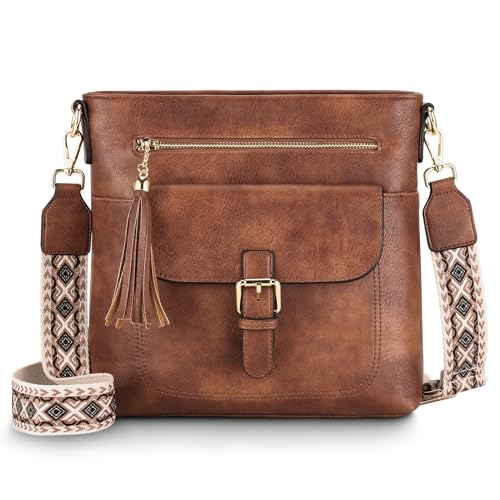 Kasgo Sac Bandoulière Femme, Élégant Multi-poches Sac a Main Femmes Bandouliere en Cuir PU Moyenne Vintage Sac Porté Épaule avec Large Sangle Amovible...