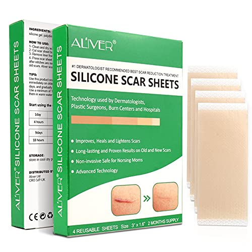 Silicone Scar Removal Sheets, Advanced Silicone Scar Sheets for Scars Caused by C-Section, Body Scar, Surgery, Burns, Injuries Acne, and Stretch Marks Patch Away, 4 Reusable Scar Sheets(3
