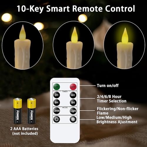 Image of KSWING Upgraded Real Wax LED Flameless Taper Candles with Remote, 6 PCS White Dripping Candlesticks Battery Operated 3D Flickering - 9.6 inch Long Realistic Fake Candle Sticks for Home /Wedding /Xmas Decor