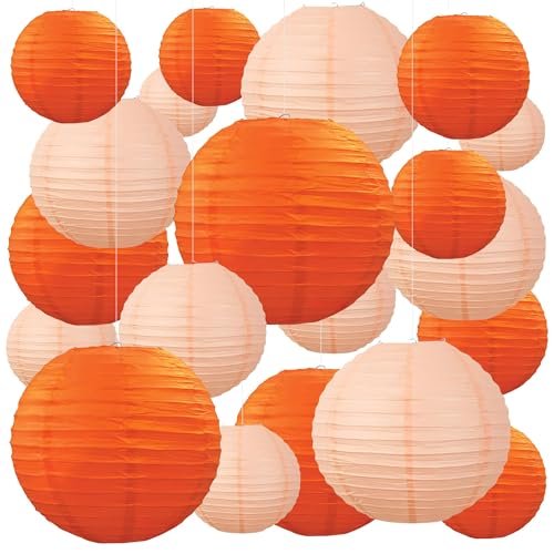 Lot de 20 lanternes en Papier décoratives Rondes Orange et Pêche à Suspendre pour fête...