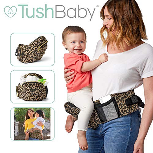 TushBaby Waistband Extender - Extension Belt, Custom Fit, Adjustable, Machine Washable, Ergonomic Child + Infant + Toddler Carrier, Leopard