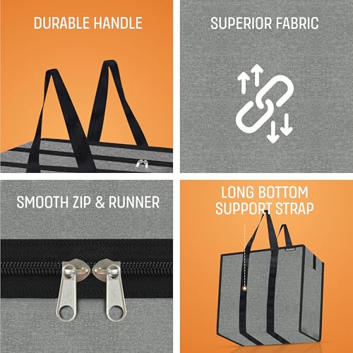 Image of Cranique Polyester Large 52L Multi-Purpose Underbed Storage Bag /Clothing Storage Organizer /Stationery Paper Storage Bag with Zipper and Strong Handle (Grey Pack of 2)