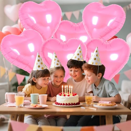 Image of 6 Pcs 32 Inch Pink Heart Balloons, Giant Heart Shape Foil Balloons Love Balloon Valentine Balloon for Birthday Party Wedding Engagement Party Baby Shower Valentine Day Decorations