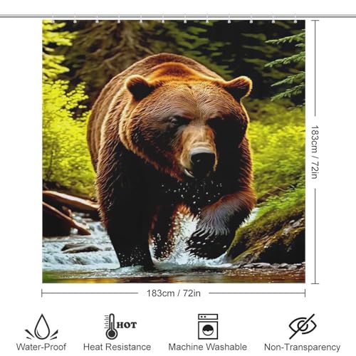Rideau de douche ours en polyester 183x183 cm avec crochets - 4