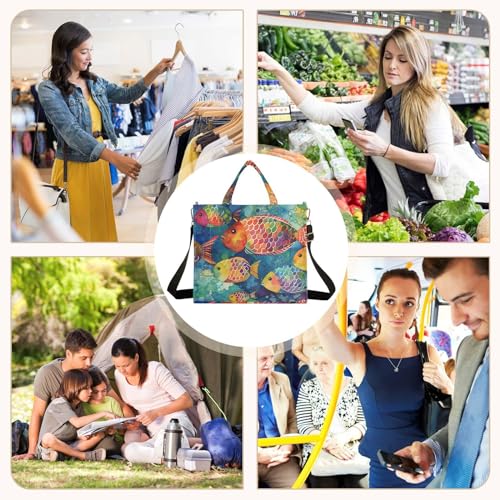 Bolso tote de mujer con estampado de peces acuarela miniatura 7