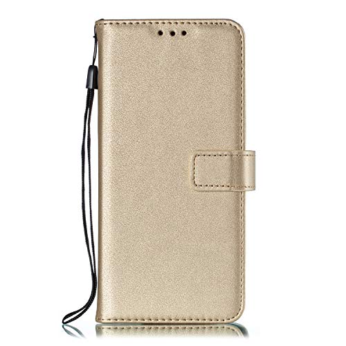 PONRFEKT for Huawei Mate 8 Wallet Case,PU Leather Flip Cover with Card Slots,Stand,Magnetic Closure,Wrist Strap,Shockproof Full-Body Protective Phone Case-Gold