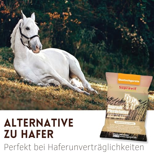 Supravit Gerste gequetscht 20kg Sack | Natürliche Gerstenflocken für Pferd und Ponys | Quetschgerste als Futter mit hohem Energiegehalt | Hochwertiges Pferdefutter, energiereiche Tiernahrung
