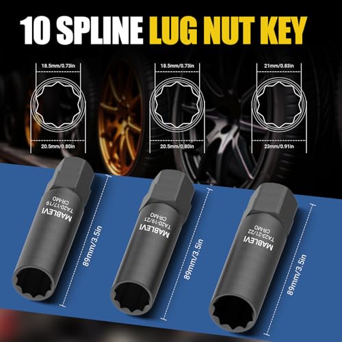 Image of MABLEVI 10 Spline Lug Nut Key - TA20-19 /21 for 10 Spline Lug Nuts and Lug Bolts, Compatible with Bimecc 10 Point Lug Nut Socket, 19MM and 21MM Hex Drive, CR-MO