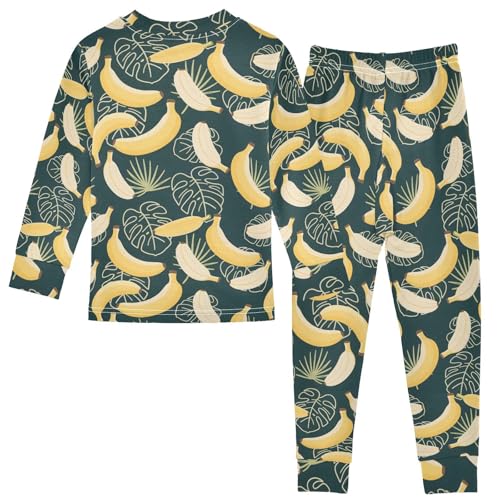 ALAZA Banana Leaf Palm Leveas 2 Piece Pajama Set Long Sleeve Top and Pants Sleepwear Unisex2
