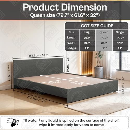Image of ABOUT SPACE Bed - (80 x 62 inches) Queen Size Bed Without Storage | Engineered Wooden Bed Frame with Airflow &MDF Support Board for Mattress | 1-Year Warranty Cot for Bedroom - Brila Weave(Linen Grey)