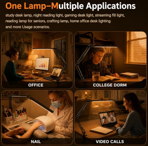 Image of Fulminare LED Table Lamp for Study Room, Adjustable Arm Desk Lamp, 3 Color Modes, 10-Level Dimmer, Eye Care Reading Light with Clamp, Flicker-Free Warm White Light for Students, Home & Office (King)