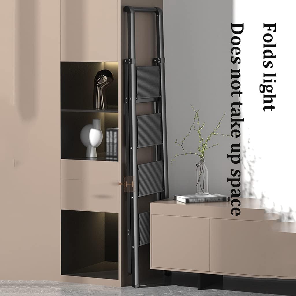 Step Ladder Folding Step Stool Extension Ladder Folding Ladder With Wide Band Pedals And Handle Aluminum Telescoping Ladders Home Step Ladders Folding Ladder Telescoping Ladder ( Color : Champagne gol