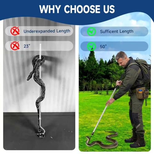 Image of Snake Hook, 50 inch Reptile Snake Hook Heavy Duty Long for Ball Python Rattlesnakes Rattle Copperhead Removal with Sponge Grip and Stainless Steel Rubber Tip Hook(50inch)