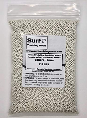 Surf Tumbling Media de Remplissage et de Polissage - 1,1 kg - Boule sphérique en Porcelaine et céramique de 3 mm - dans Un Sac réutilisable Cover