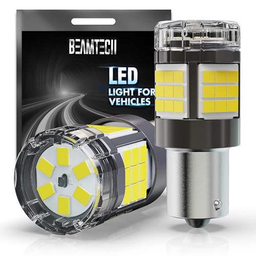 BEAMTECH Upgraded 1156 LED Bulbs for Turn Signal Lights, Build-in CANBUS, 6500K White Super Brighte, 1141 1003 7506 BA15S Reverse Back Up Lights, Tail Brake Parking Lights, Pack of 2