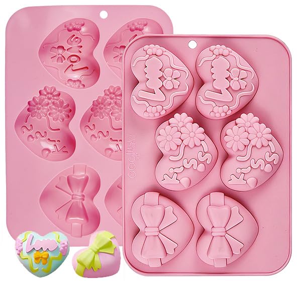 Image of Heart Mold Silicone Soap Molds, 2 Pack Valentine's Day Muffin Brownie Pan for Baking, Jello Candy Mould for Hot Chocolate Bombs Ice Cube Candle Resin