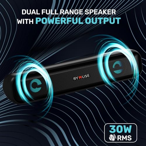 Image of Vibe Bluetooth Soundbar 30W Signature Sound Wireless Portable Speaker, Dual Passive Radiators, Up to 6hrs Playback,TWS, Call Function, Type-C Charging, USB, AUX Bluetooth Sound Bar, Black