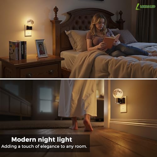 Image of L LOHAS LED Night Lights Plug Into Wall, Plug in Night Light with Light Sensor, 3000K Soft White, 0-100LM Brightness Adjustable, 3D Printing LED Light for Bedroom Birthday Gifts
