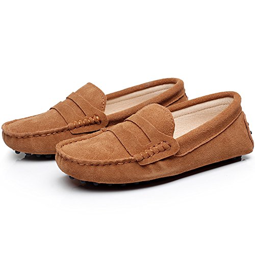 Image of ANUFER Women's Classic Suede Penny Loafers Comfort Handmade Slipper Moccasins
